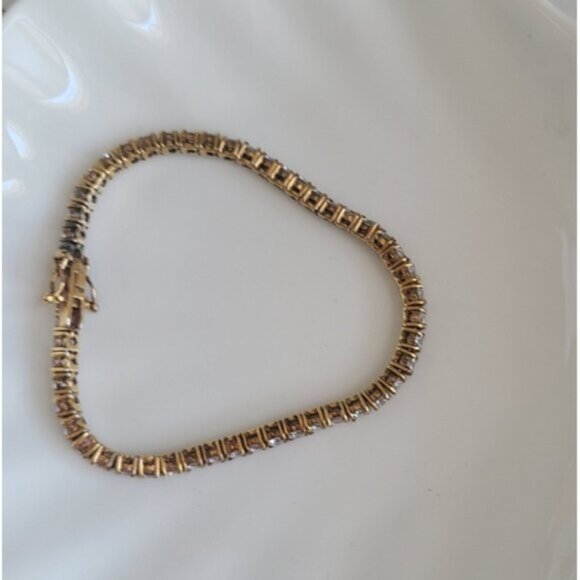 Vintage Gold Tone Sterling Silver Quiet Luxury CZ Crystal Tennis Prep Bracelet - Picture 2 of 6